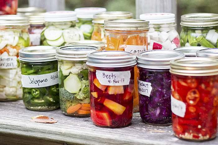 Jars of colourful preserves