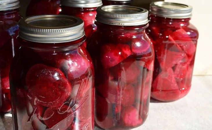 Pickled beetroot in jars