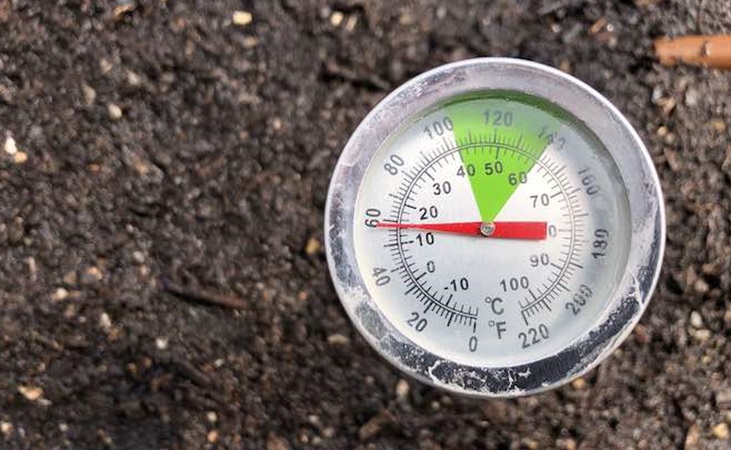 soil thermometer showing 14 degrees